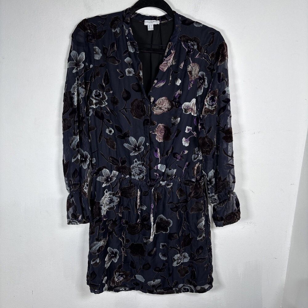 Carolina Belle Montreal Floral Velvet Burnout Sheer Tunic Dress Long Sleeve sz 4